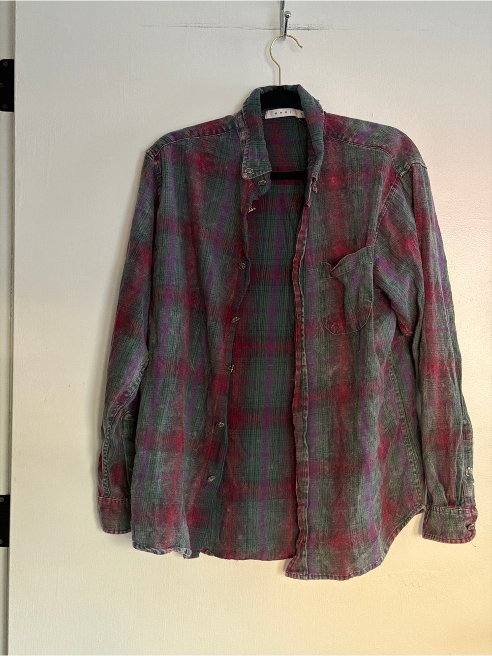 MNML Washed Plaid Button-Down Shirt in Red and Green